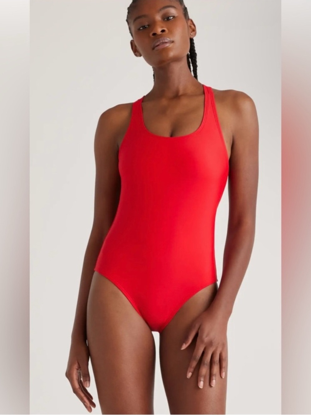 Quince Cherry Red Italian Cross Back One Piece Swimsuit Bathing Suit- L
